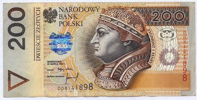 200 zlotys. A bit over two dozen notes like this will pay the average salary in Poland.